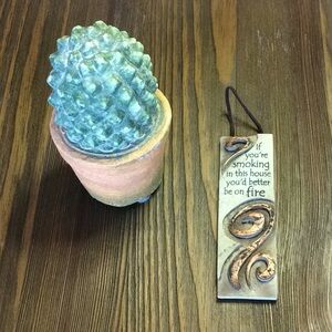 FINAL SALE PRICE Small Wall Art & Cactus Figurine